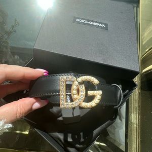 Dolce & Gabbana Calfskin belt with DG logo with rhinestones and pearls 90